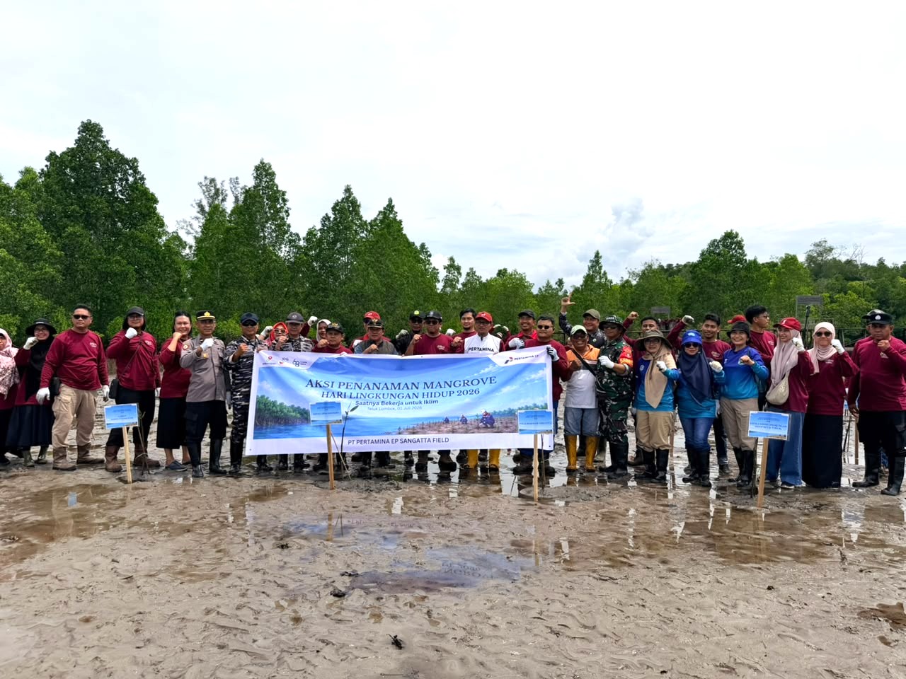 Peringatan Hari Lingkungan Hidup Sedunia 2026 "Saatnya Bekerja Untuk Iklim" PT Pertamina EP Sangatta Field berkolaborasi dengan Pemerintah Daerah melaksanakan kegiatan penanaman mangrove di kawasan pesisir Desa Sangkima